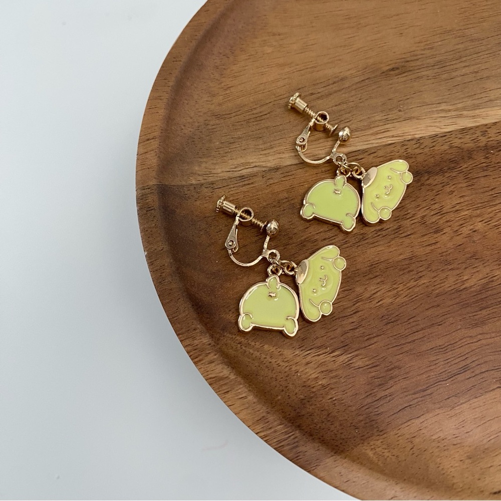 【CLIP ON】Cute Pompompurin Yellow Clip On Screw Back Flip Fold Gold Earrings